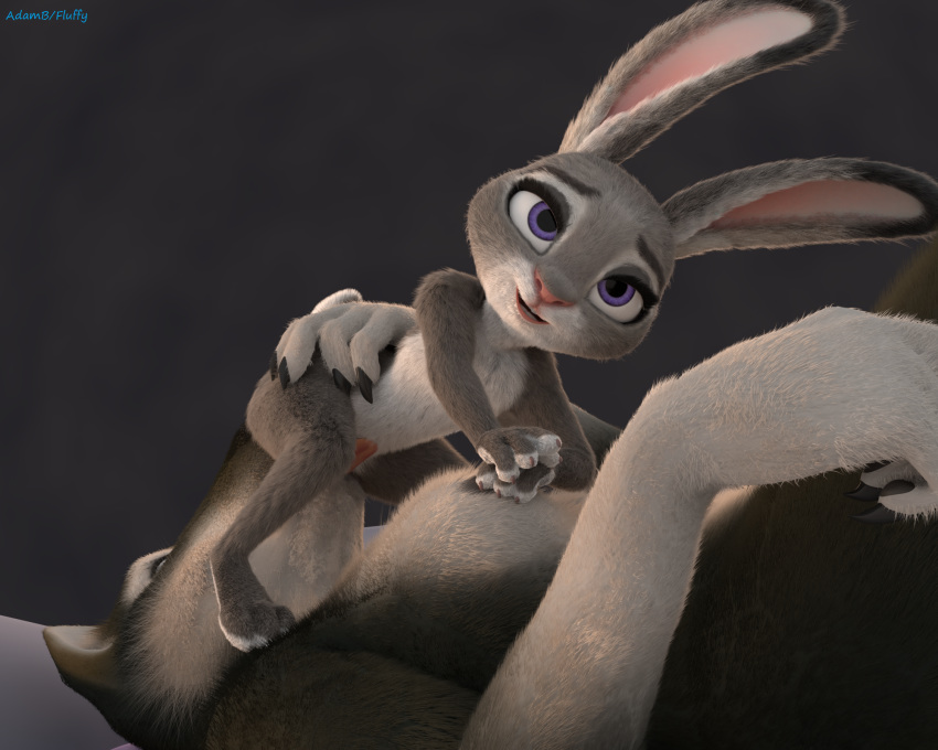 2018 3_toes 3d_(artwork) 4_fingers adamb/fluffy anthro breasts canine claws cunnilingus digital_media_(artwork) disney facesitting female female/female flat_chested fur hand_on_breast interspecies judy_hopps lagomorph licking lying mammal multicolored_fur open_mouth oral rabbit sex short_stack simple_background sitting size_difference toes tongue tongue_out vaginal wolf zootopia