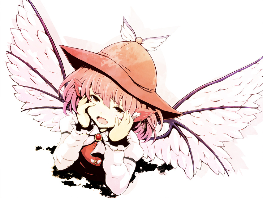 animal_ears bad_id bad_pixiv_id fang hands_on_own_face hat highres mystia_lorelei sad solo tears touhou tsuttsu wings