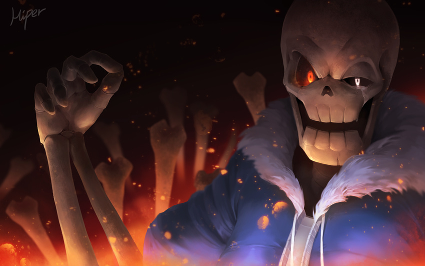 angry animated_skeleton ashes bone clothing crying glowing hoodie korhiper looking_at_viewer not_furry papyrus_(undertale) red_eyes skeleton tears undead undertale video_games