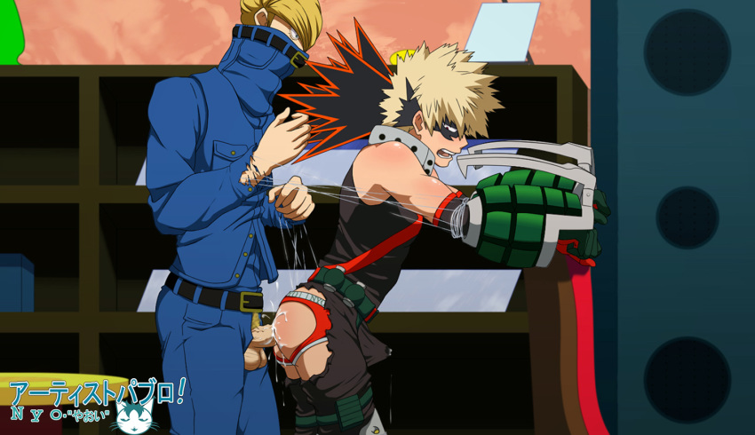 2boys against_wall anal ass blonde_hair boku_no_hero_academia cum cumdrip jockstrap male_focus mask multiple_boys onoro_nyo penetration sex torn_clothes underwear yaoi