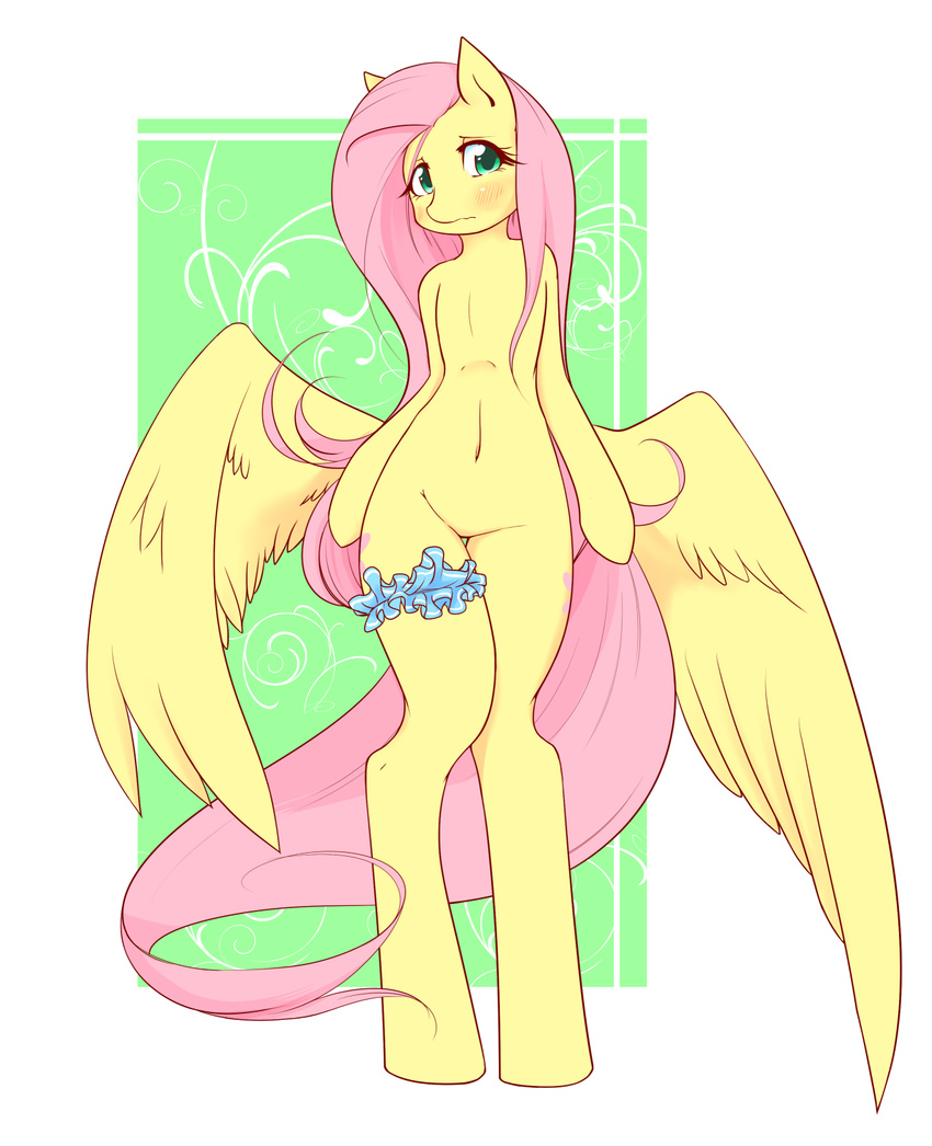 2016 blush diva equine feathered_wings feathers female fluttershy_(mlp) friendship_is_magic hair hi_res hooves long_hair looking_at_viewer mammal my_little_pony navel pegasus pink_hair solo wings