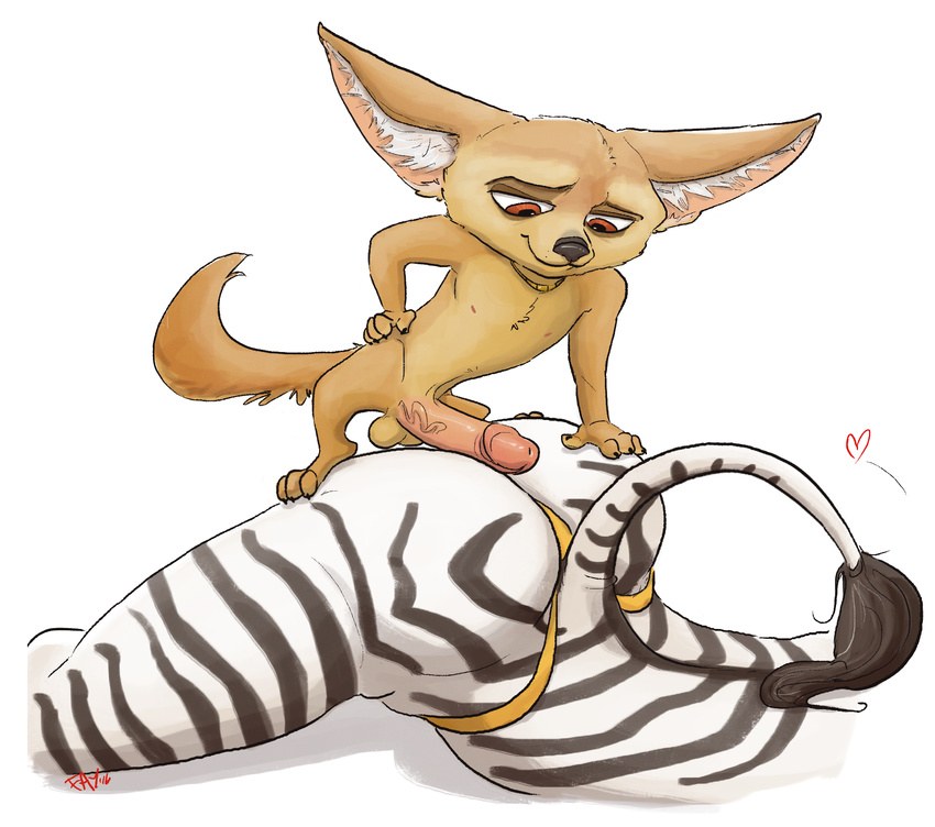 ambiguous_gender anthro balls butt canine duo equine fennec finnick fox humanoid_penis male mammal penis wolfgirl_(artist) zebra