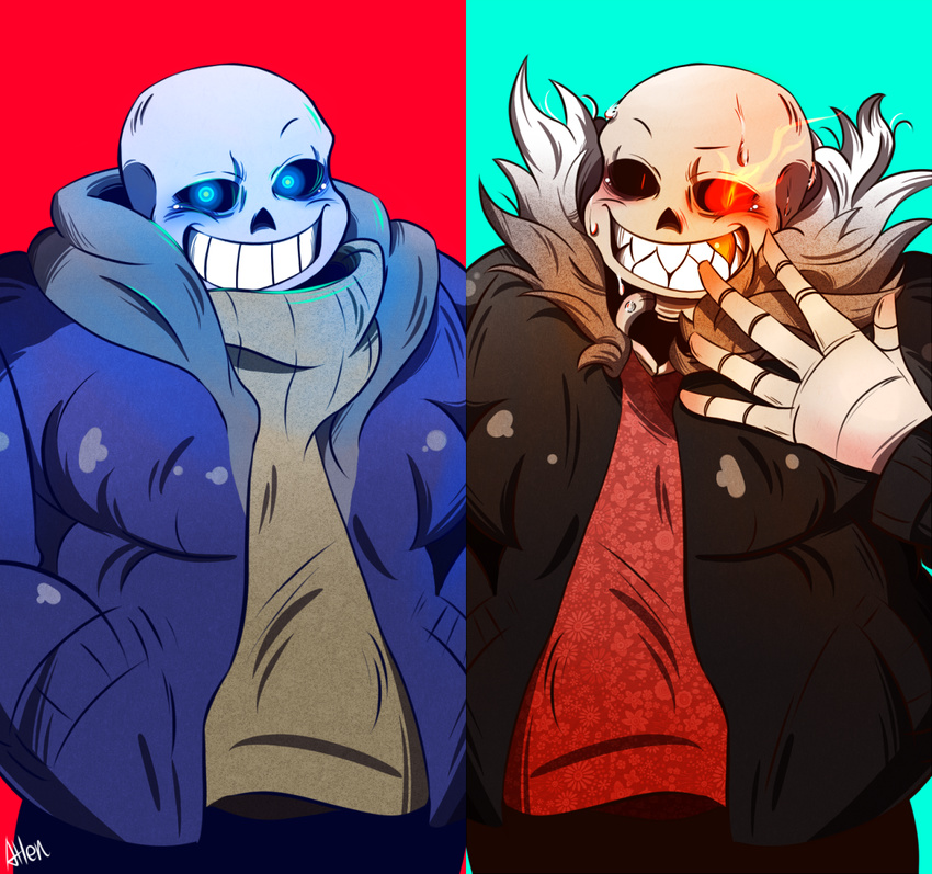 ahen3251 animated_skeleton bone clothed clothing hoodie male not_furry sans_(undertale) simple_background skeleton sweat undead underfell undertale video_games