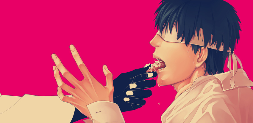 2boys black_hair cum cum_in_mouth drooling gintama hijikata_toushirou male_focus multiple_boys saliva tongue tongue_out yaoi