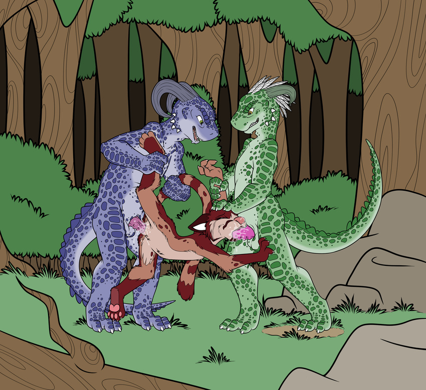 alternate_version_available animal_genitalia argonian arm_grab balls barefoot cat crying cum cum_from_mouth cum_in_mouth cum_inside digital_media_(artwork) digitigrade erection evil_face eyes_closed feline fellatio female flat_colors forced forced_oral forest genital_slit group group_sex horn leg_grab lifted male male/female mammal mizzyam nude oral oral_penetration outside pawpads penetration rape scalie sex slit tears the_elder_scrolls threesome tree two_doms_one_sub vaginal vaginal_penetration video_games
