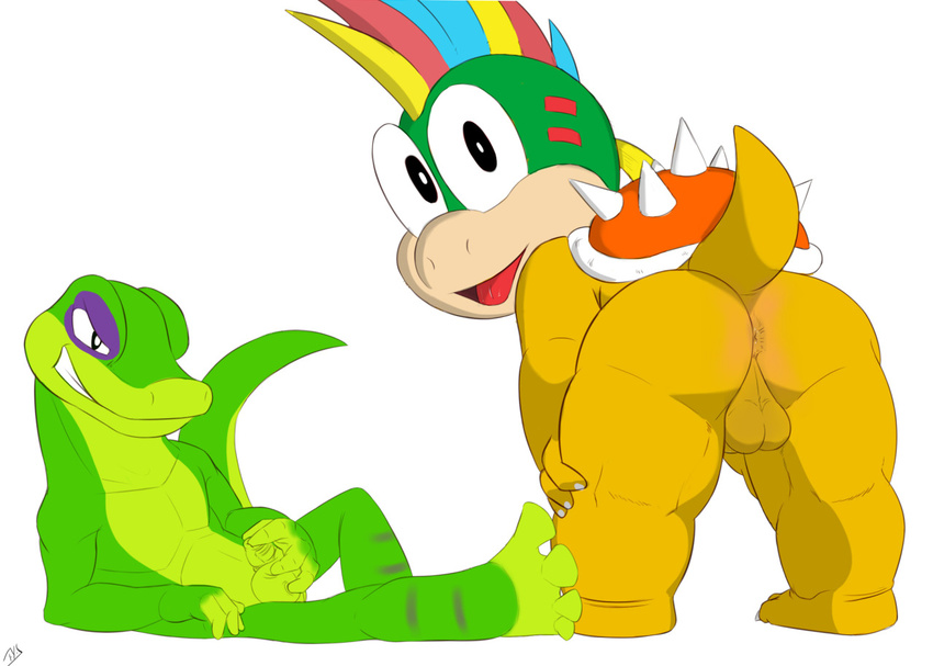 animal_genitalia anus backsack balls bent_over duo gecko geico_gecko genital_slit grin holding_penis humanoid_penis koopa koopaling lemmy_koopa lizard long_foreskin looking_at_viewer looking_back male male/male mario_bros mohawk naughty_face nintendo nude penis perineum pinup pose raised_tail reclining reptile scalie seyrmo signature sitting slit standing uncut video_games