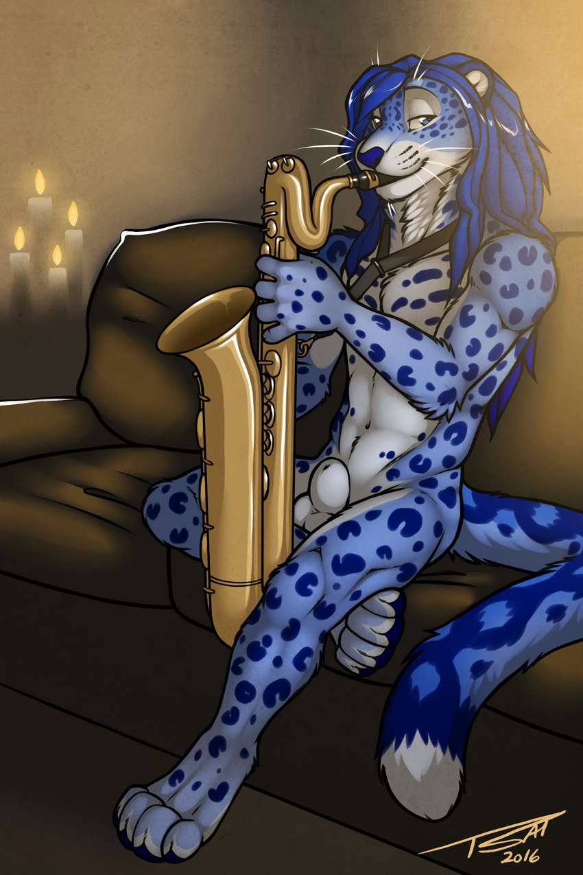 animal_genitalia balls blue_panther candle feline leopard male mammal musical_instrument nude romantic saxophone sheath sofa solo tsaiwolf