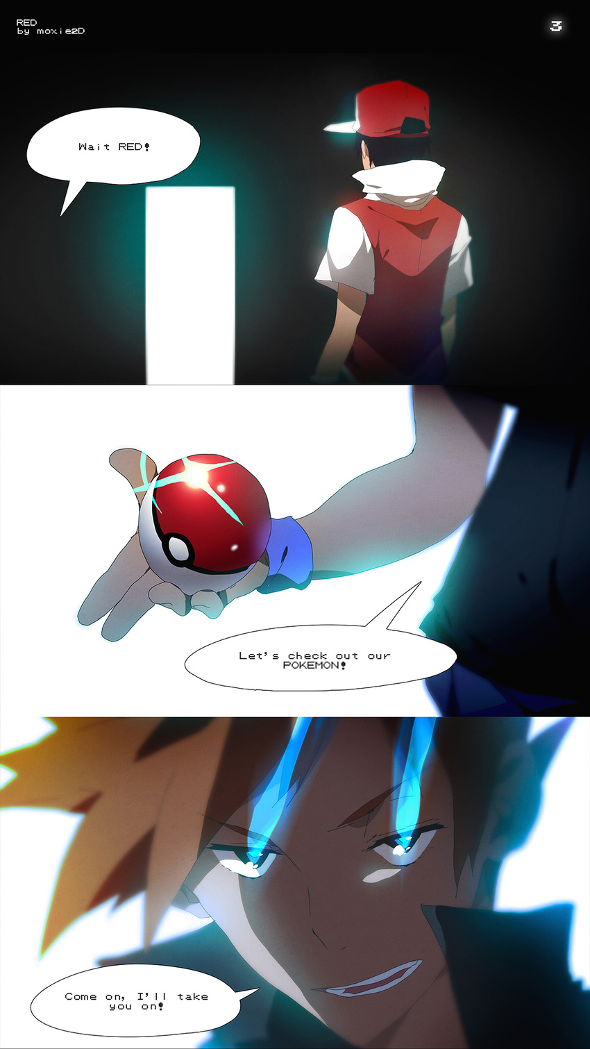 comic english glowing glowing_eyes highres multiple_boys ookido_green pixelated poke_ball pokemon pokemon_(game) pokemon_rgby red_(pokemon) red_(pokemon_rgby) tom_skender