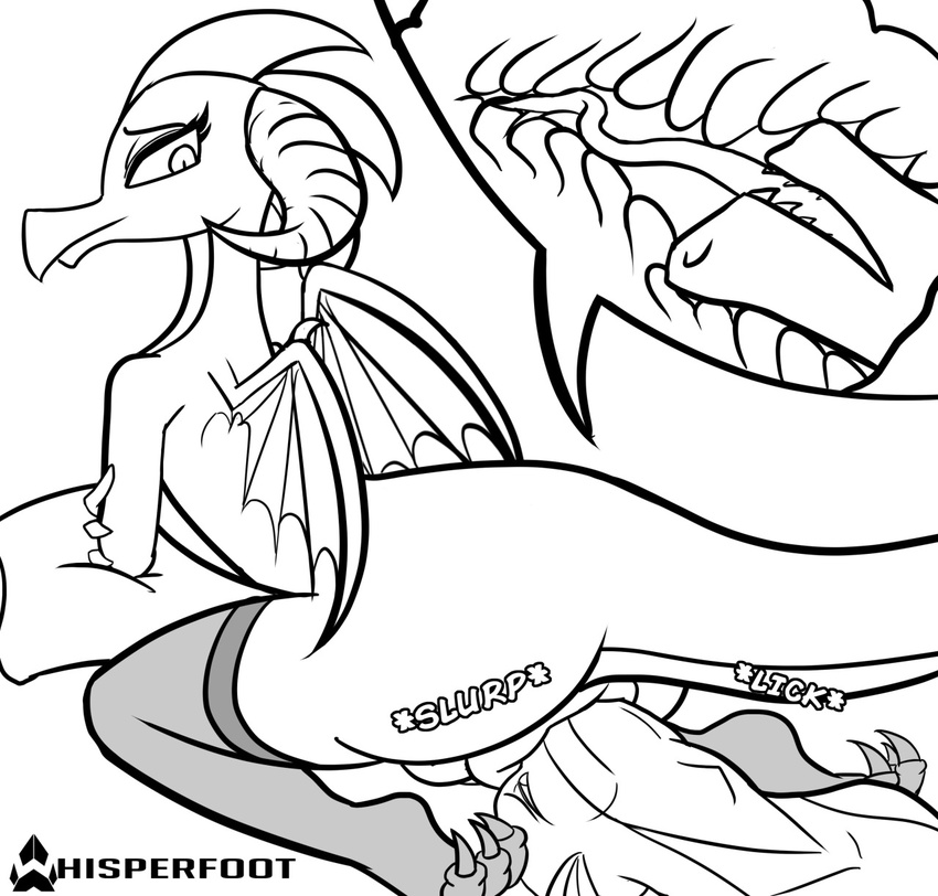 anal bedroom_eyes clothing deep_rimming dragon duo feral friendship_is_magic half-closed_eyes internal legwear licking my_little_pony oral princess_ember_(mlp) rimming seductive sex spike_(mlp) text thigh_highs tongue tongue_out whisperfoot wings