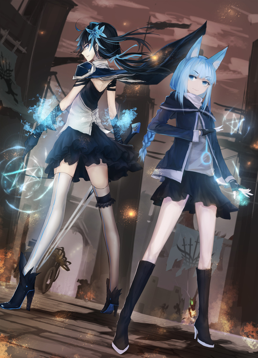 animal_ears armor heels mek pixiv_fantasia pixiv_fantasia_fallen_kings sword thighhighs