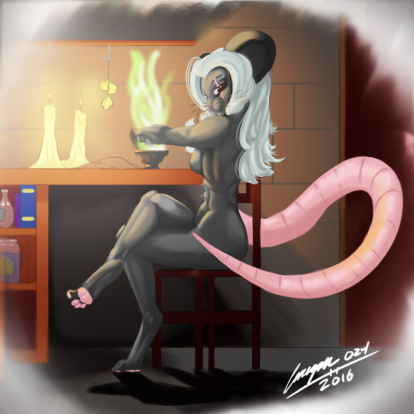 breasts candlelight cenegan024 female fur invalid_color mammal nipples nude pawpads potions rat red_eyes rodent scar teal_hair witchcraft