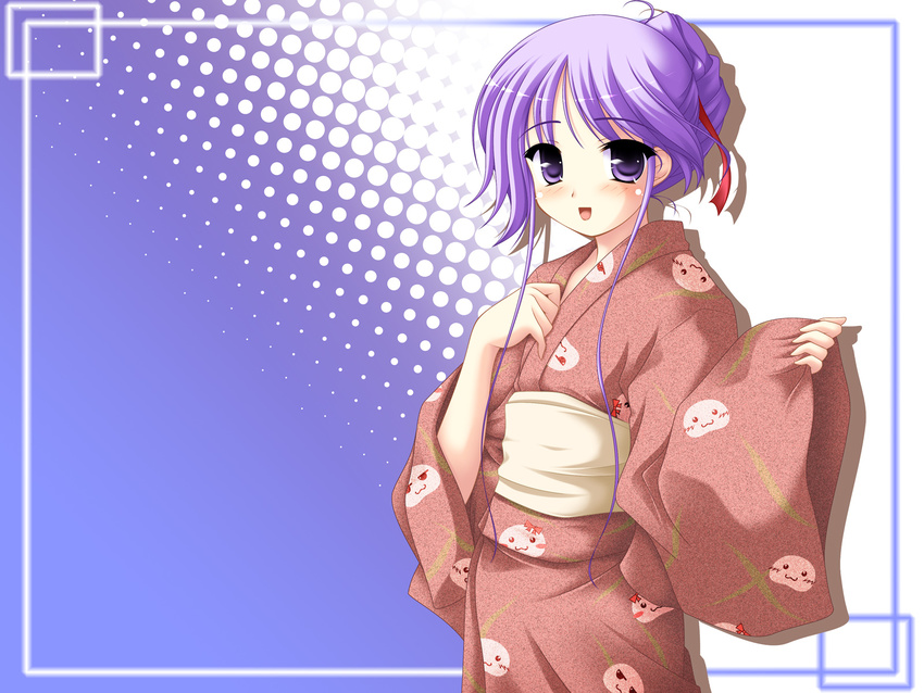 happiness! highres japanese_clothes kakesu kimono long_sleeves male_focus otoko_no_ko purple_hair smile solo wallpaper watarase_jun yukata
