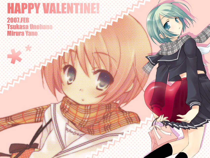 copyright_request happy_valentine highres multiple_girls scarf school_uniform unohana_tsukasa valentine wallpaper yano_mirura