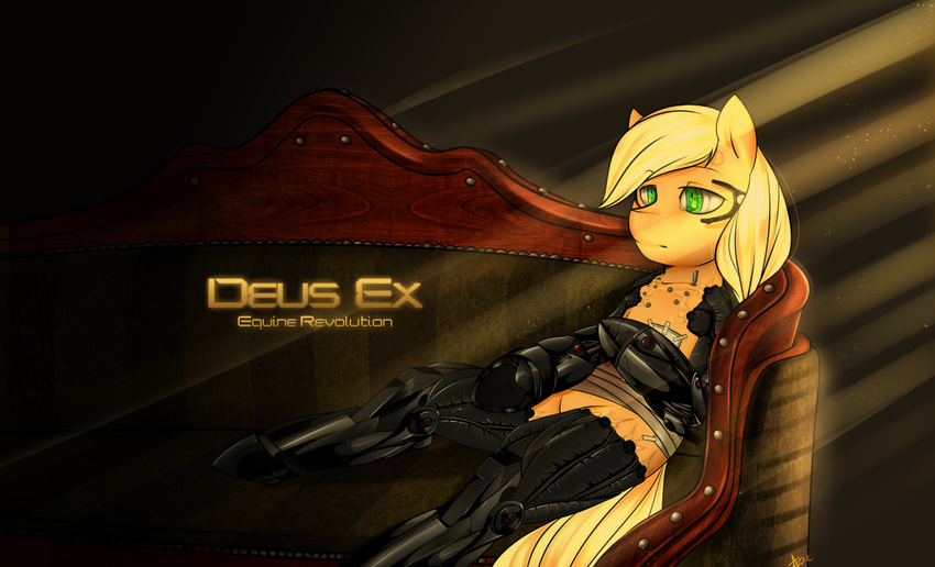 2016 applejack_(mlp) azugarlic crossover deus_ex earth_pony equine female friendship_is_magic green_eyes hair horse inside mammal my_little_pony pony solo video_games