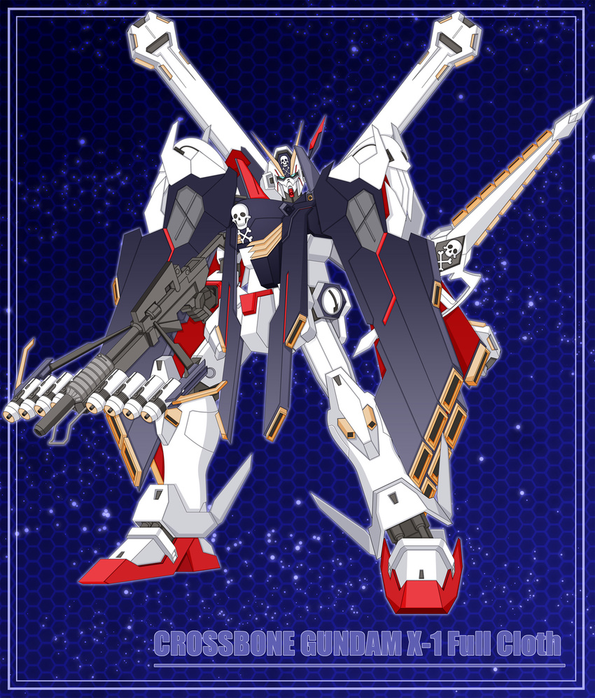 beam_saber crossbone_gundam crossbone_gundam_x-1_full_cloth energy_gun gundam gundam_build_fighters gundam_build_fighters_try highres leonard_liew mecha no_humans skull_and_crossbones sword weapon