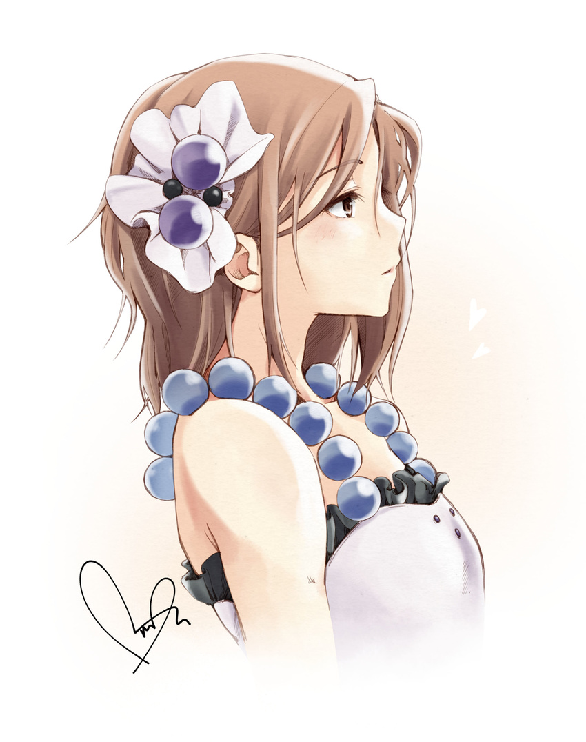 absurdres brown_eyes brown_hair don't_say_"lazy" don't_say_"lazy" dress from_side hair_ornament highres hirasawa_yui k-on! looking_away nitta_hiroto profile short_hair sleeveless sleeveless_dress solo upper_body