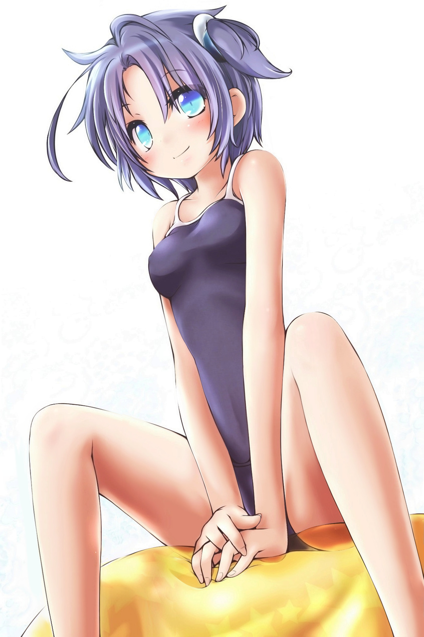 akino_coto blue_eyes blue_hair competition_school_swimsuit highres one-piece_swimsuit original school_swimsuit short_hair simple_background solo swimsuit