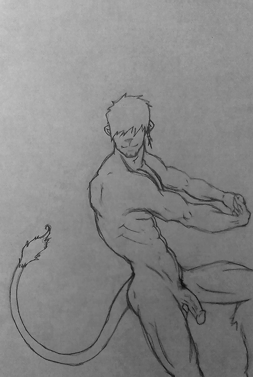 eatmybuns feline hair lion male mammal muscular nude pencil_(artwork) penis pubes traditional_media_(artwork)