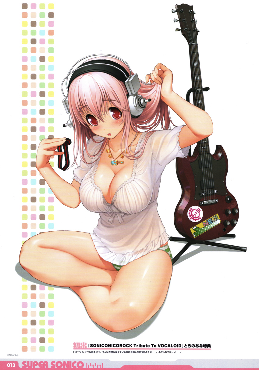 :o breasts large_breasts lingerie nitroplus open_mouth pink_hair super_sonico tsuji_santa underwear