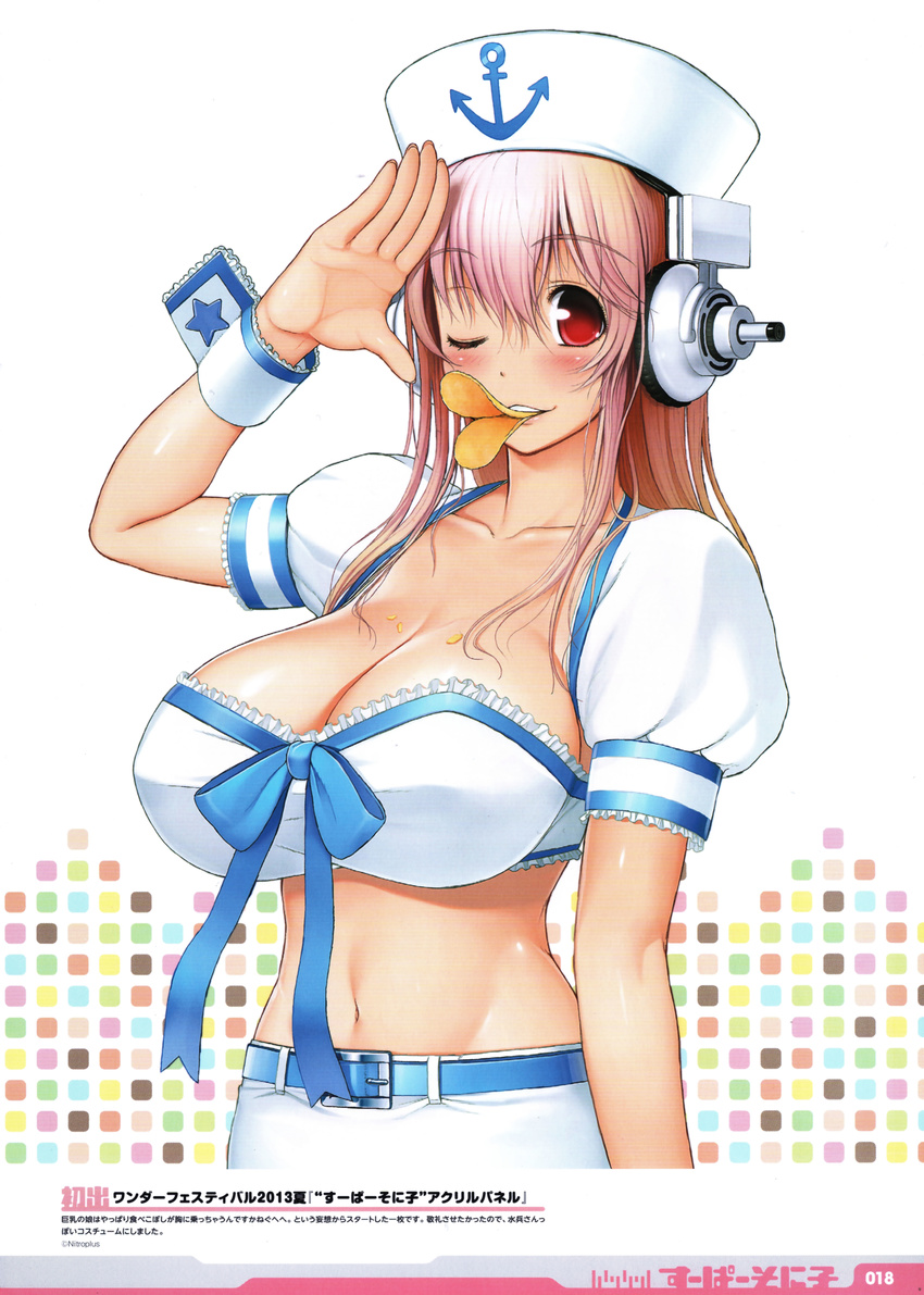 :o breasts large_breasts lingerie nitroplus official_art open_mouth pink_hair sailor super_sonico tsuji_santa underwear