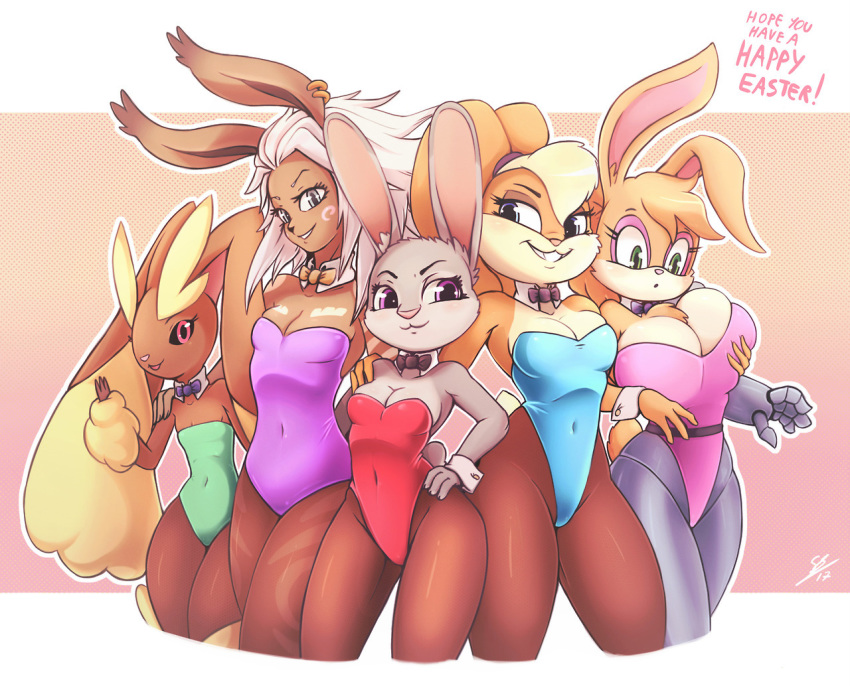 animal_humanoid big_breasts bow_tie breast_squish breasts bunnie_rabbot cleavage clothed clothing disney female final_fantasy flat_chested group humanoid judy_hopps lagomorph lola_bunny looney_tunes lopunny mammal nintendo pok&eacute;mon pok&eacute;mon_(species) rabbit rabbit_humanoid secretly_saucy sonic_(series) square_enix video_games viera warner_brothers zootopia