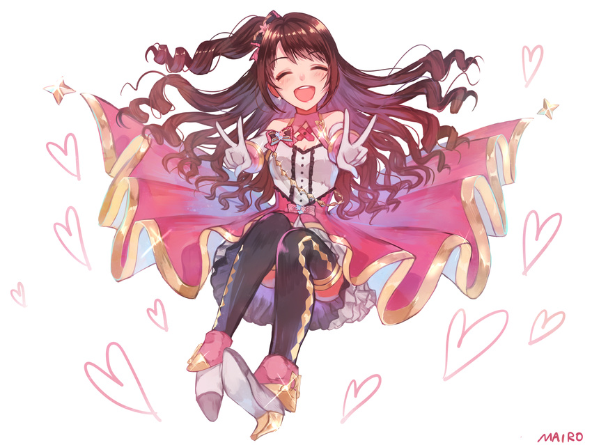 ^_^ brown_hair closed_eyes double_v highres idolmaster idolmaster_cinderella_girls idolmaster_cinderella_girls_starlight_stage ilo long_hair one_side_up shimamura_uzuki smile solo stage_of_magic v