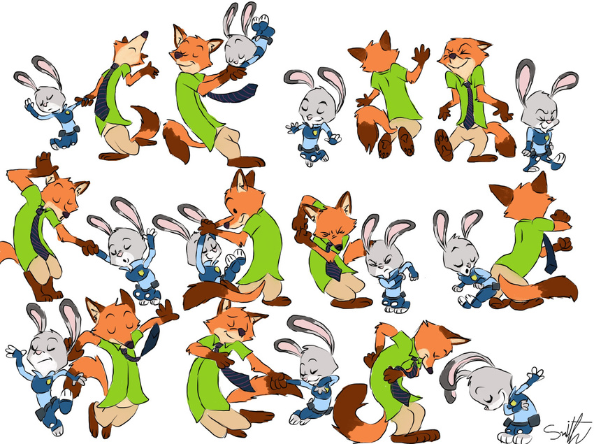 2016 anthro calvin_and_hobbes canine clothing disney duo female fox fur grey_fur judy_hopps lagomorph long_ears male mammal nick_wilde orange_fur rabbit zootopia