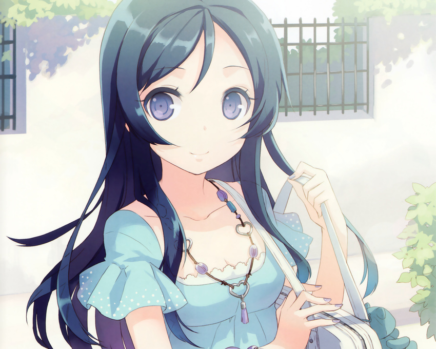 aragaki_ayase black_hair blue_eyes blue_hair breasts cleavage close cropped h2so4 necklace ore_no_imouto_ga_konna_ni_kawaii_wake_ga_nai scan