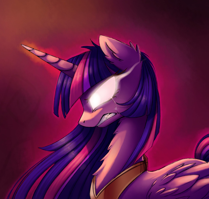 2016 abstract_background better_version_at_source crying equine feathered_wings feathers female feral friendship_is_magic fur glowing glowing_eyes hair horn jewelry lyra-senpai mammal multicolored_hair my_little_pony necklace purple_feathers purple_fur purple_hair solo tears twilight_sparkle_(mlp) winged_unicorn wings