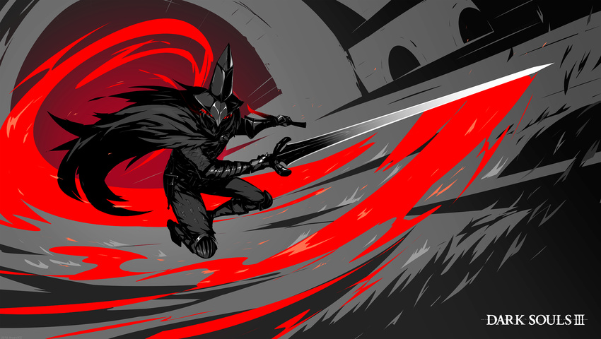abyss_watcher armor arsenixc cape dark_souls hat knife polychromatic red_eyes sword weapon