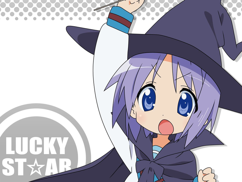 cape cosplay hat highres hiiragi_tsukasa lucky_star nagato_yuki nagato_yuki_(cosplay) solo suzumiya_haruhi_no_yuuutsu vector_trace wallpaper witch_hat