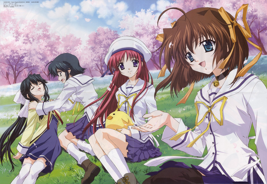 asakura_nemu bell choker da_capo mizukoshi_mako mizukoshi_moe ribbons shirakawa_kotori skirt thigh-highs