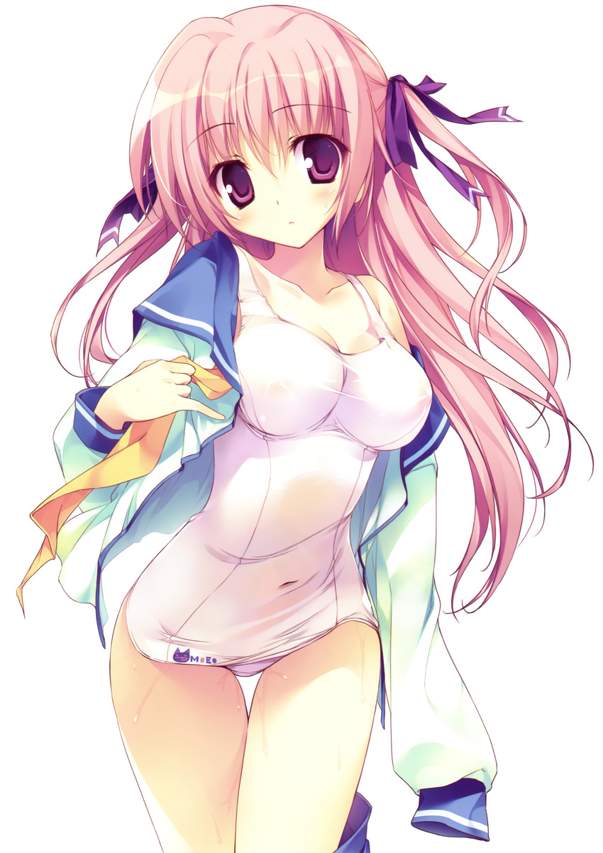 areola color_issue karory open_shirt school_swimsuit see_through seifuku swimsuits undressing wet