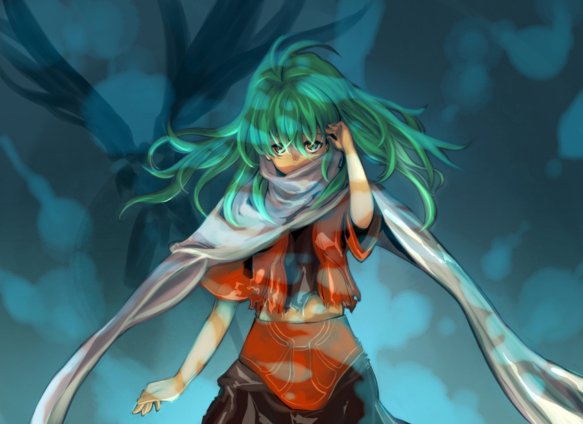 crescens emerada_(xenogears) green_hair midriff scarf solo tanuki_(pixiv1596699) xenogears yellow_eyes