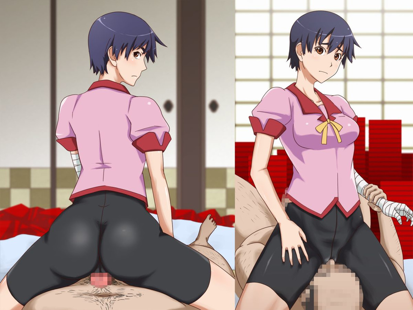 1girl ass blue_hair buttjob kanbaru_suruga monogatari_(series) penis rubbing