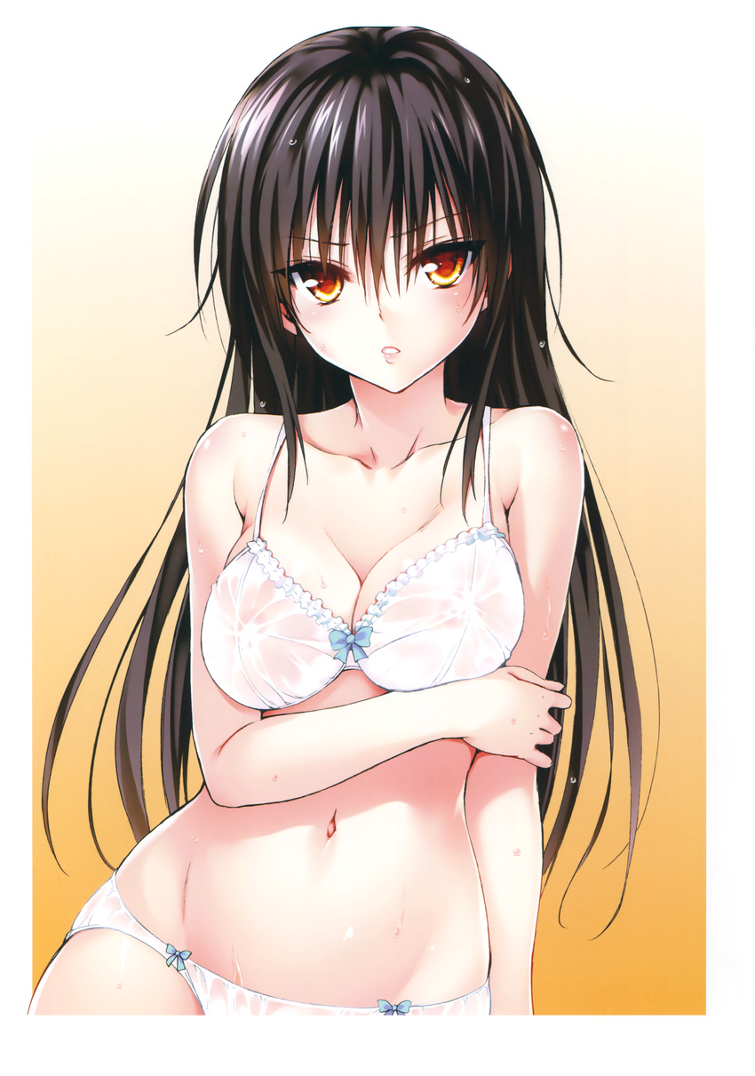 absurdres areolae bra breast_hold breasts highres kotegawa_yui panties reference_work see-through solo to_love-ru to_love-ru_darkness underwear wet wet_clothes yabuki_kentarou