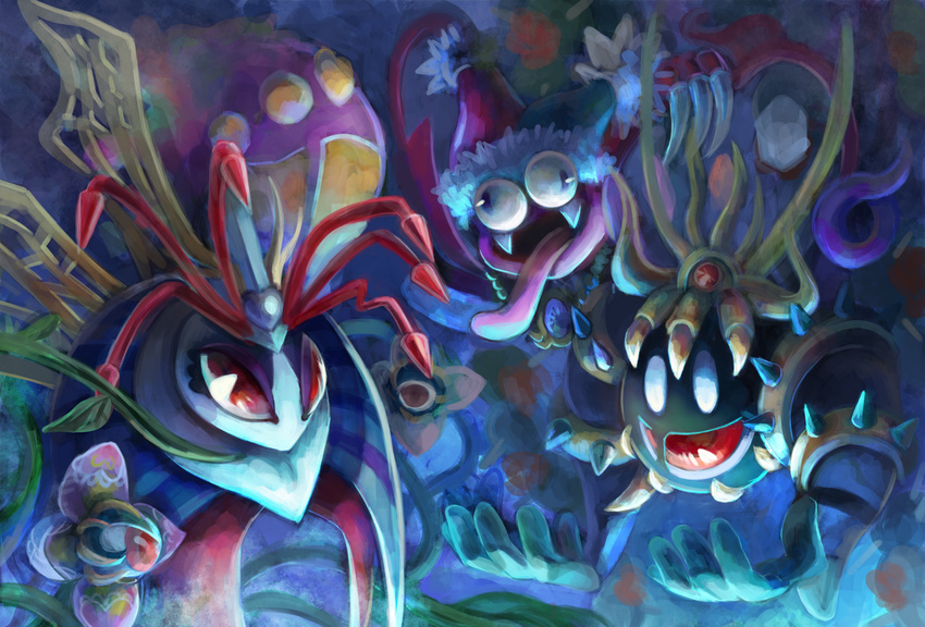 artist_request blue_eyes blue_skin crown drawcia drawcia_soul fangs hat jester_cap kirby's_return_to_dream_land kirby's_return_to_dream_land kirby_(series) kirby_canvas_curse kirby_super_star_ultra kirby_triple_deluxe long_tongue mahoroa mahoroa_soul marx marx_soul momoko_(nihontou) monster nintendo open_mouth queen_sectonia red_eyes sectonia_soul smile spikes spoilers tongue tongue_out trait_connection wings