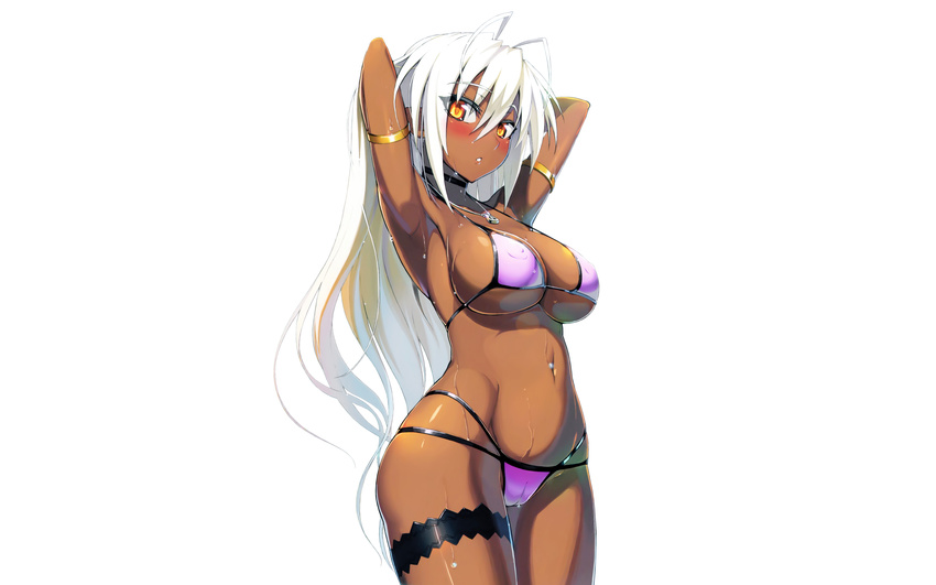 bikini breasts cameltoe cleavage erect_nipples full_metal_daemon_muramasa garter ookuma_nekosuke photoshop pointed_ears sandaime_muramasa swimsuit underboob wet white