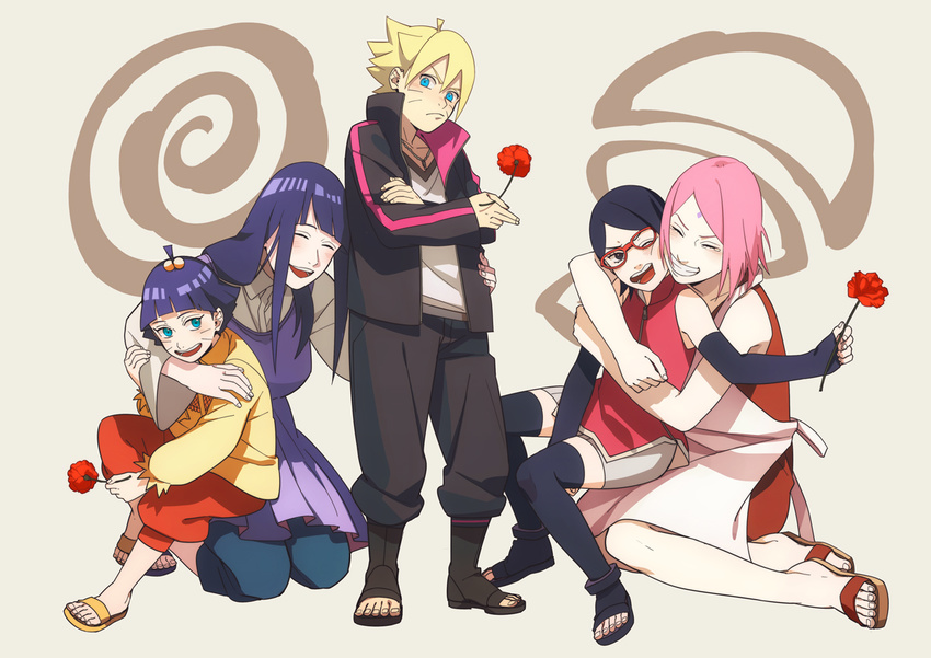 flowers haruno_sakura hyuuga_hinata naruto oba-min rose uchiha_sarada uzumaki_boruto uzumaki_himawari