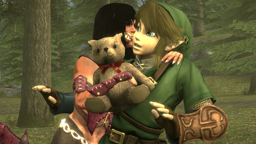 1girl 3d crossover high_heels hug kissing link mileena mortal_kombat mortal_kombat_x source_filmmaker teddy_bear the_legend_of_zelda the_legend_of_zelda:_twilight_princess