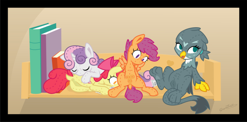 animal_genitalia animal_pussy apple_bloom_(mlp) book cutie_mark_crusaders_(mlp) digital_media_(artwork) equine equine_pussy female friendship_is_magic gabby_(mlp) group horn mammal my_little_pony nude plushie plushophilia pussy scootaloo_(mlp) sherathoz sweetie_belle_(mlp) tagme unicorn young