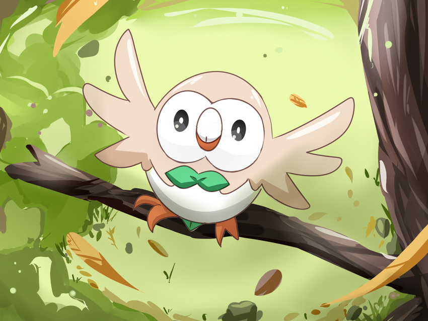 feathers nintendo no_humans owl pokemon pokemon_(game) pokemon_sm rowlet solo tree wings