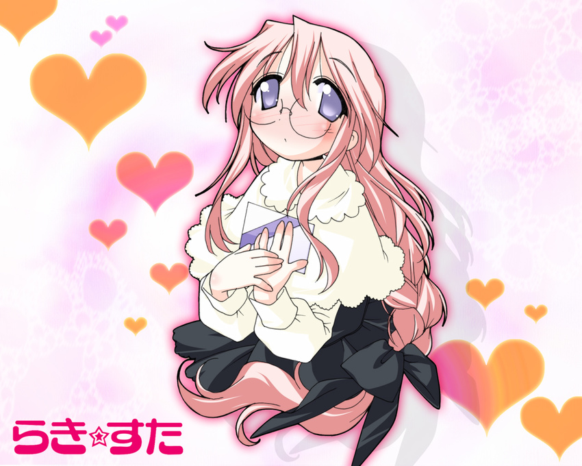 blush braid glasses letter love_letter lucky_star shawl single_braid solo takara_miyuki wallpaper yoshimizu_kagami