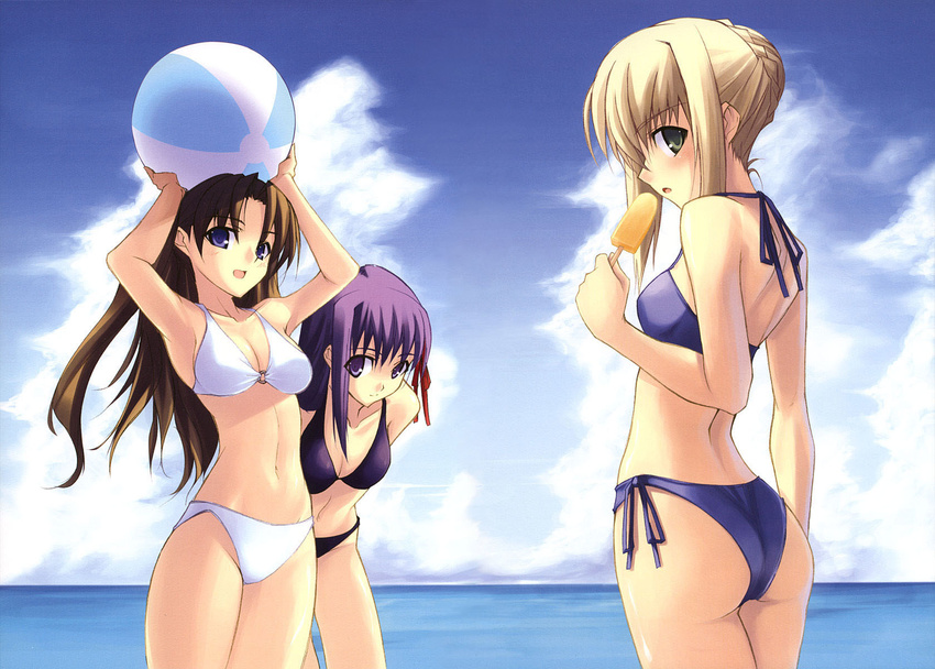 bikini fate/stay_night matou_sakura missing_link popsicle saber shingo summer swimsuit tohsaka_rin