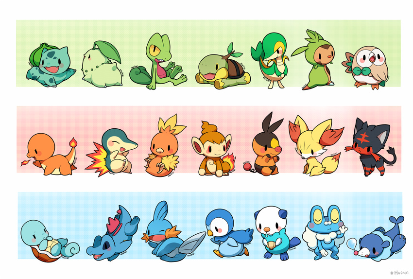 bird blue_eyes bulbasaur charmander chespin chikorita chimchar cyndaquil everyone fennekin froakie gen_1_pokemon gen_2_pokemon gen_3_pokemon gen_4_pokemon gen_5_pokemon gen_6_pokemon gen_7_pokemon huiro litten mudkip no_humans oshawott owl piplup pokemon pokemon_(creature) popplio rowlet snivy squirtle tepig torchic totodile treecko turtwig