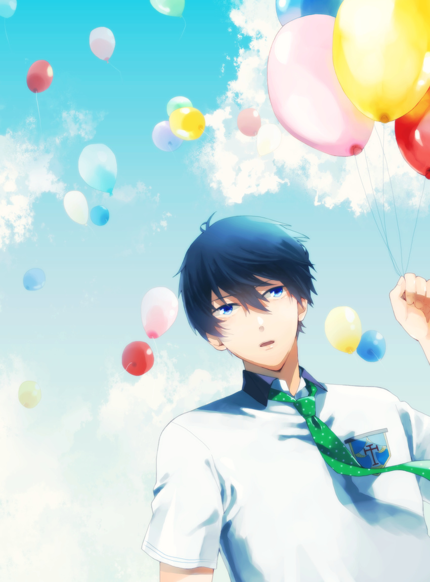 balloons black_hair blue_eyes free! male_focus nanase_haruka_(free!) school_uniform