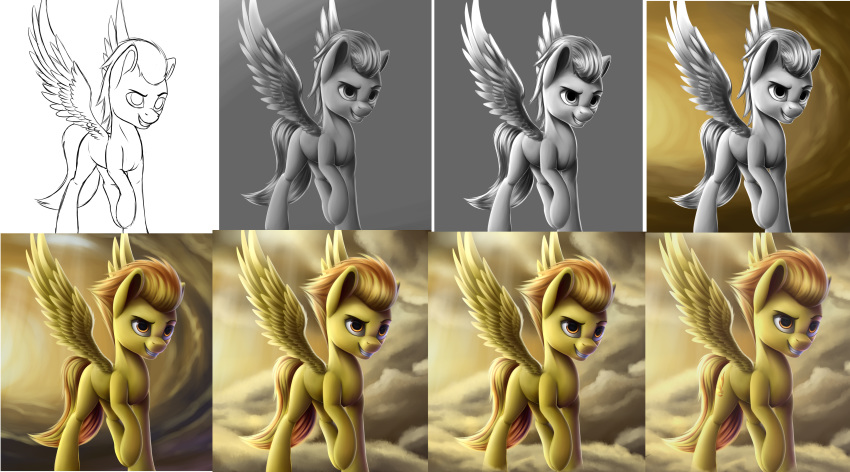 2017 absurd_res cloud cutie_mark equine feathered_wings feathers female feral friendship_is_magic hair hi_res lachlan765 mammal my_little_pony outside pegasus sky smile solo spitfire_(mlp) spread_wings wings wonderbolts_(mlp)