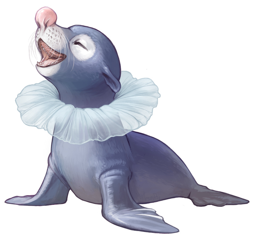 closed_eyes eyes_closed frills mewitti no_humans open_mouth pokemon pokemon_(creature) pokemon_(game) pokemon_sm popplio realistic seal simple_background solo white_background