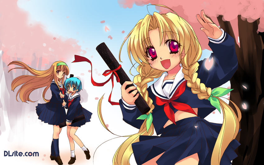 dille_blood dlsite.com elle_sweet graduation highres malino_(dream_maker) multiple_girls premium-chan school_uniform wallpaper