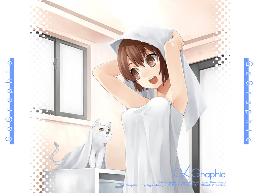 cat gagraphic murata_taichi naked_towel solo towel wallpaper